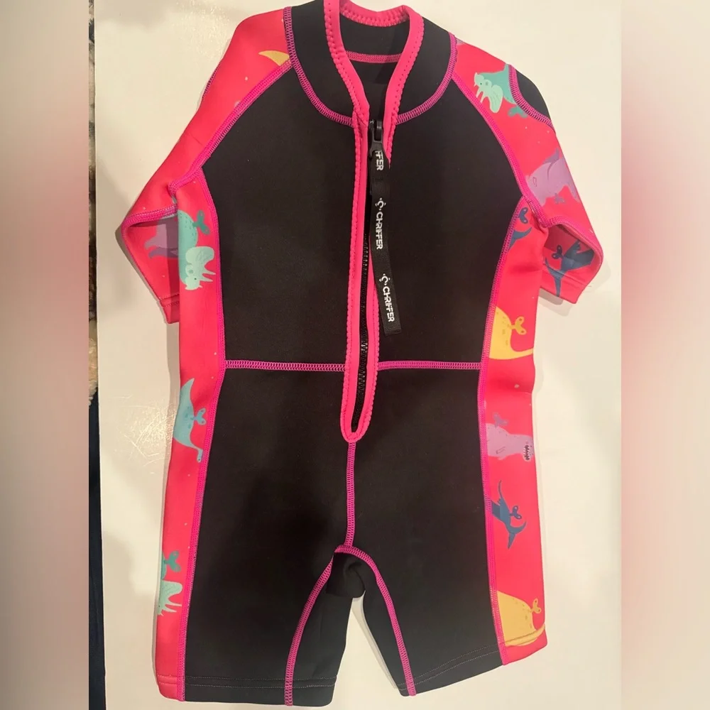 NWOT Kids Shorty Wetsuit 2mm Neoprene Front Zip, Pink Black, Size Small